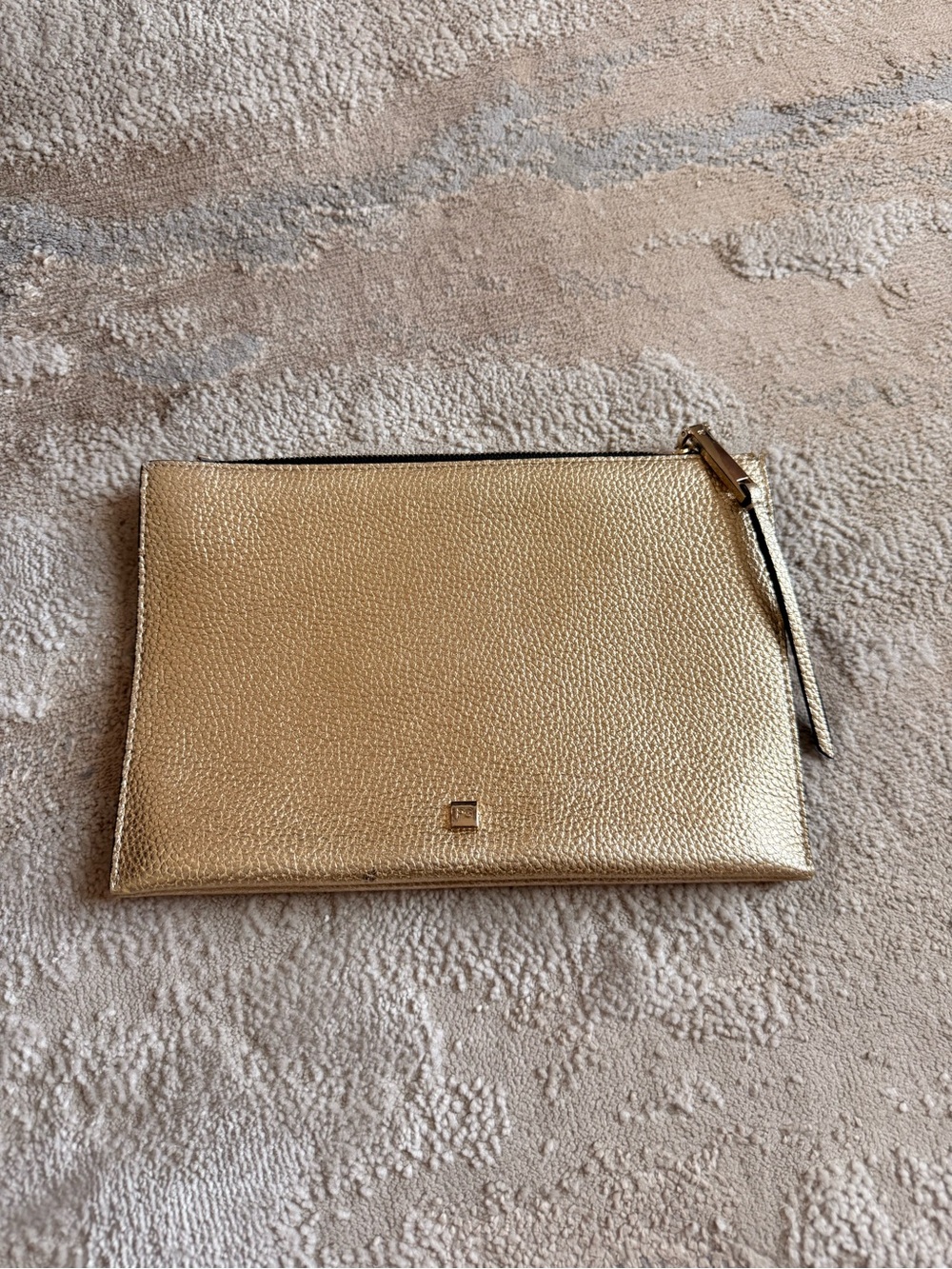 Purificación García Gold Leather Pouch/Clutch -Broken Zipper